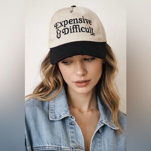 Expensive & Difficult Trucker Hat | Graphic Statement Cap | Black & Cream O/S